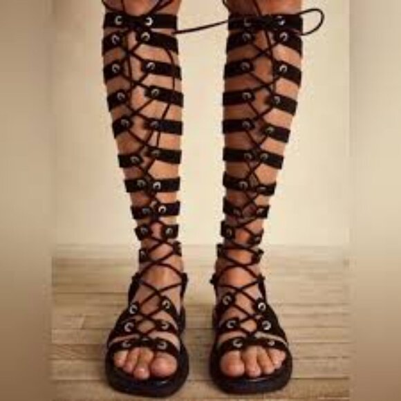 FREE PEOPLE Suede Sun Chaser Tall Gladiator Sandals - Picture 3 of 11